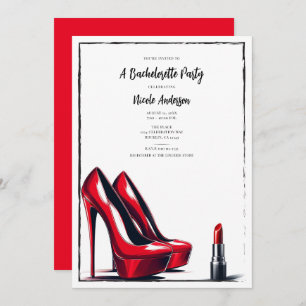 Junggeselinnen-Abschied Red High Heels & Lipstick Einladung