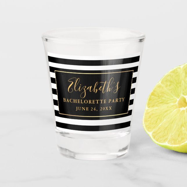 Junggeselinnen-Abschied Schwarz und Weiß Streifen  Schnapsglas (Vorderseite)