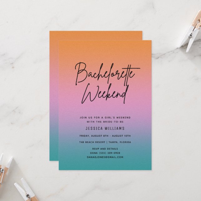 Junggeselinnen-Abschied Summer Weekend - Abenteuer Einladung (Vorderseite/Rückseite Beispiel)