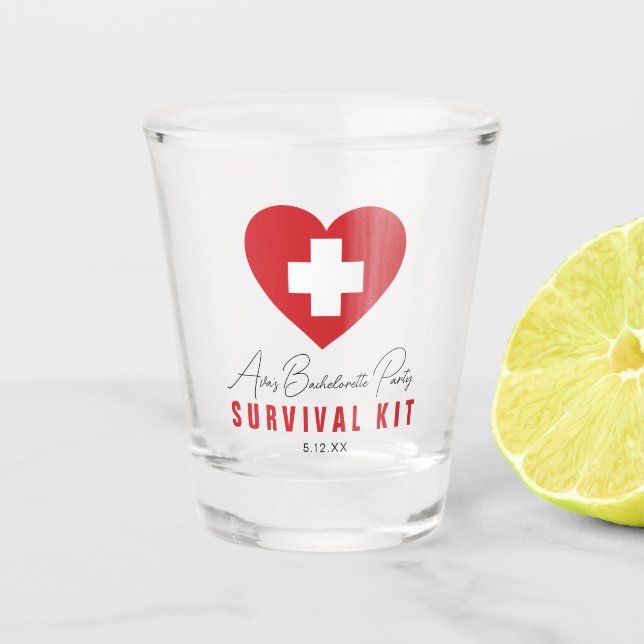 Junggeselinnen-Abschied Survival Kit Personalisier Schnapsglas (Vorderseite)