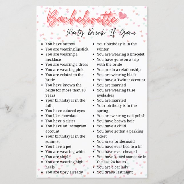 Junggeselinnen-Abschied trinken, wenn Spiel (Vorderseite)