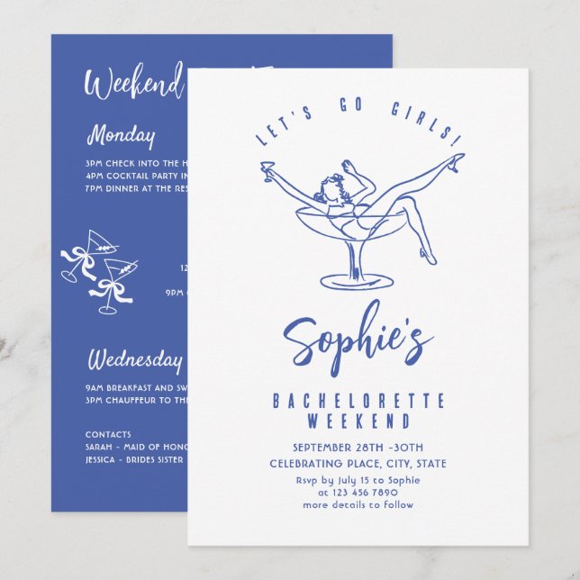 Junggeselinnen-Abschied von Funky Hand Drawn Scrib Einladung (Vorne/Hinten)