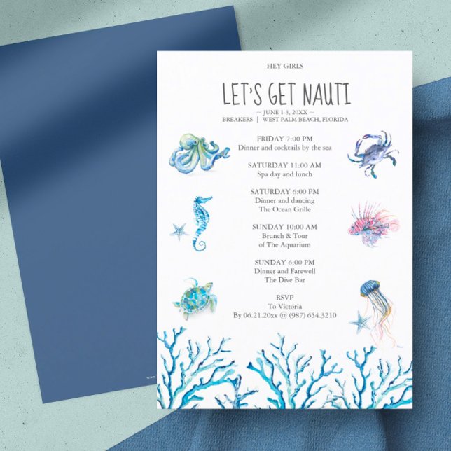 Junggeselinnen-Abschied Watercolor (bachelorette party invitation beach watercolor art by Victoria Grigaliunas)