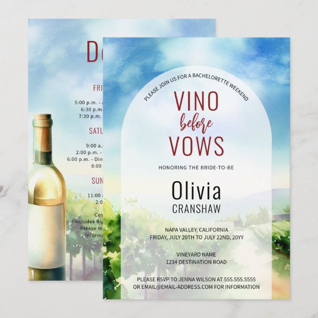 Junggeselinnen-Abschied Weinprobe Zielort Einladung (Vorne/Hinten)