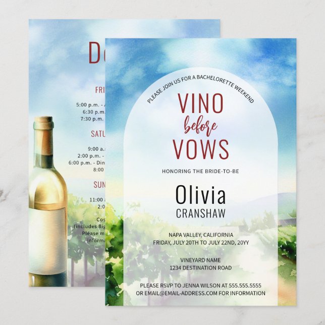 Junggeselinnen-Abschied Weinprobe Zielort Einladung (Vorne/Hinten)