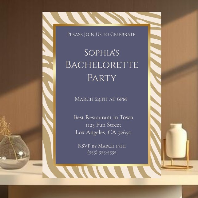 Junggeselinnen-Abschied-Zebra Print-Beige- Einladung (Bachelorette Party-Zebra Print-Beige- Invitation)