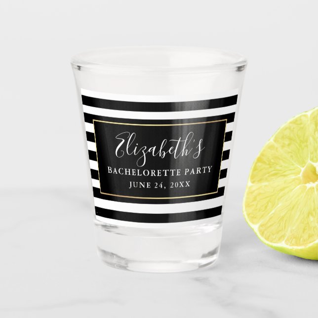 Junggeselinnen-Abschieds-Schwarzweiss-Streifen Schnapsglas (Vorderseite)