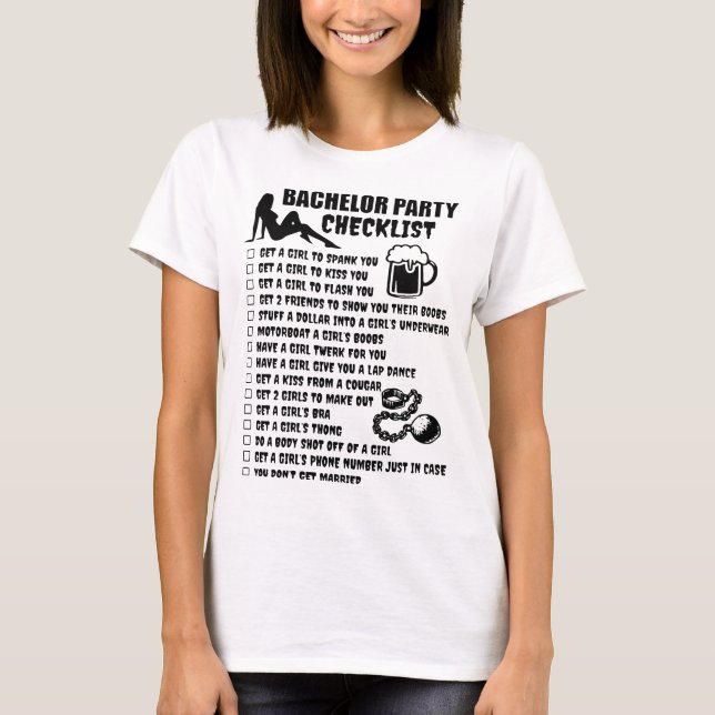Junggeselle-Party-Checklistenfreund T-Shirt (Vorderseite)