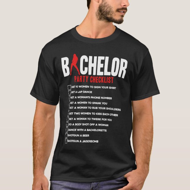Junggesellenabschied Checkliste Freunde T-Shirt (Vorderseite)