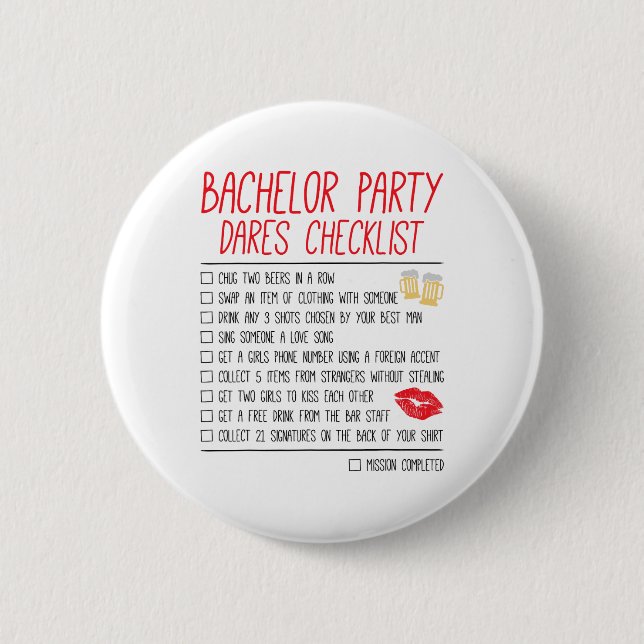 Junggesellenabschied-Checkliste Lustiger Bräutigam Button (Vorderseite)