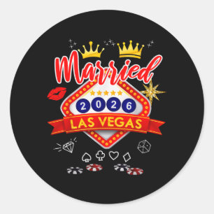 Junggesellenabschied in Vegas, in Vegas geheiratet Runder Aufkleber
