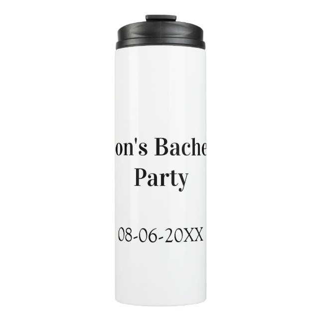 Junggesellenabschied Name Datum einfach minimal Tr Thermosbecher (Vorderseite)