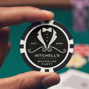 Junggesellenabschied Smoking Anzug Fliege Schwarz  Pokerchips