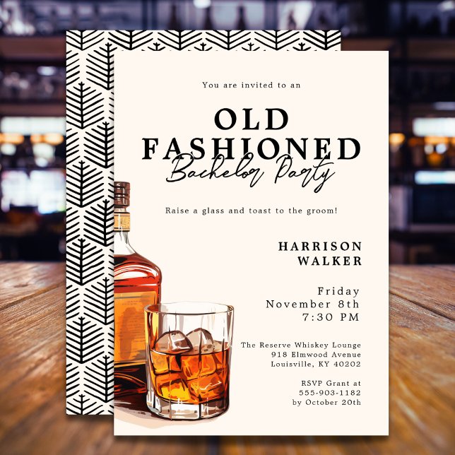 Junggesellenabschied Whiskey-Thema Old Fashioned E Einladung (Fully customizable. )