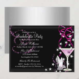 Junggesellinnen-Abschied Einladung Pink Black Glit
