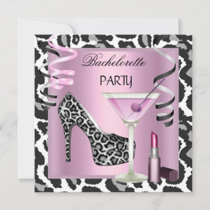 Junggesellinnen-Abschied Lippenstift Rosa Leopard  Einladung