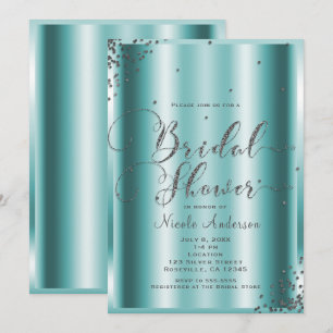 Junggesellinnen-Abschied Moderne Silber Aqua-Konfe Einladung