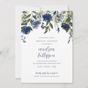 Junggesellinnen-Abschied Navy Blau Wildblumen Flor Einladung