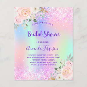 Junggesellinnen-Abschied pink lila Glitter Blumen  Flyer