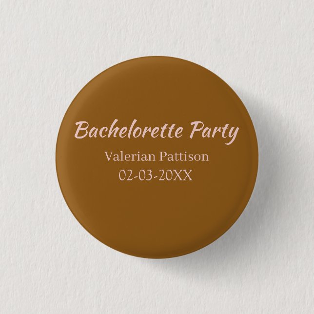 JUNGGESELLINNEN-ABSCHIEDSPARTY BRAUN ROSA NAME BRA BUTTON (Vorderseite)