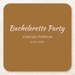 JUNGGESELLINNEN-ABSCHIEDSPARTY BRAUN ROSA NAME BRA RECHTECKIGER PAPPUNTERSETZER