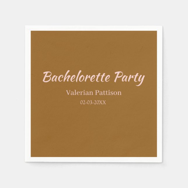 JUNGGESELLINNEN-ABSCHIEDSPARTY BRAUN ROSA NAME BRA SERVIETTE (Vorderseite)