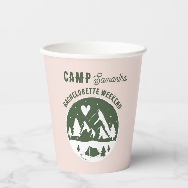 Junggesellinnen-Abschiedsparty Camping Bach Rosa Pappbecher (Vorderseite)
