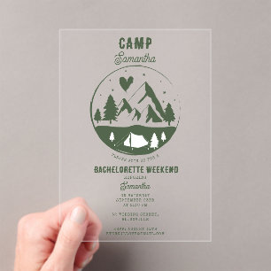 Junggesellinnen-Abschiedsparty Camping Bach Wochen Acryleinladungen