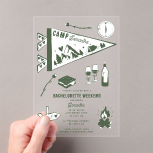 Junggesellinnen-Abschiedsparty Camping Bach Wochen Acryleinladungen