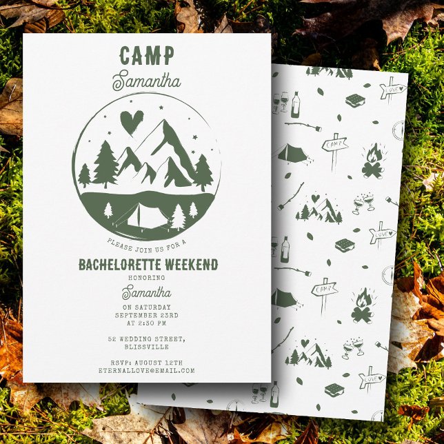 Junggesellinnen-Abschiedsparty Camping Bach Wochen Einladung (Camp Bachelorette Party Camping Bach Weekend Invitation)