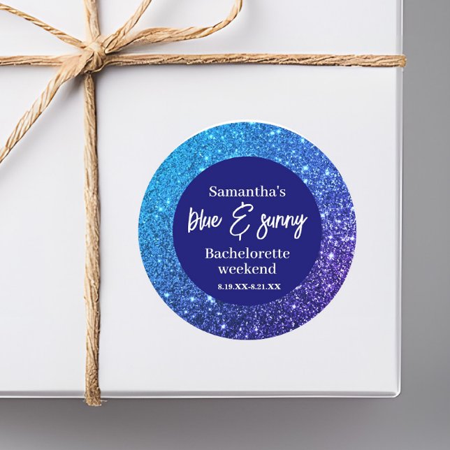 Junggesellinnen-Abschiedsparty mit blauem Glitter Runder Aufkleber (Von Creator hochgeladen)