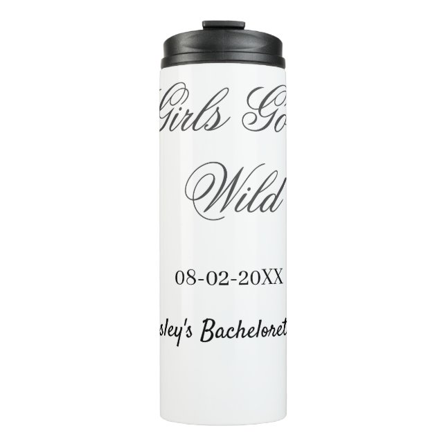 Junggesellinnen-Abschiedsparty Name Datum Braut Thermosbecher (Vorderseite)