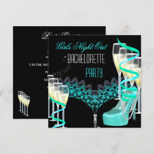 Junggesellinnen-Abschiedsparty Teal Blau Champagne Einladung