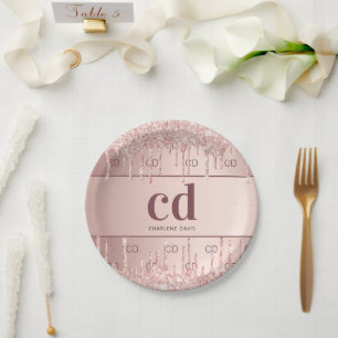 Junggesellinnen-Abschiedsrose Gold Glitter Monogra Pappteller