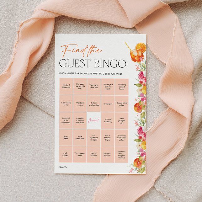 Junggesellinnen-Abschiedsspiele Gast-Bingo Citrus  (Find the Guest Bingo | Love at first Spritz | Citrus Bridal Shower Game )