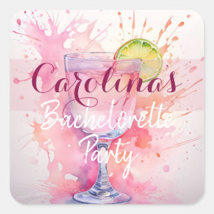 Junggesellinnen-Abschiedsteam mit Wunschname Rosa Quadratischer Aufkleber