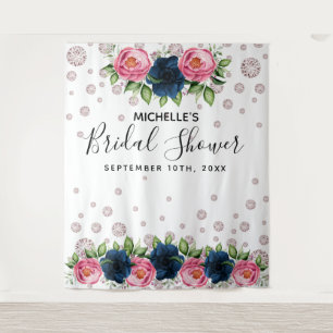 Junggesellinnenabschied blaue rosa Blumen weiße Di Wandteppich