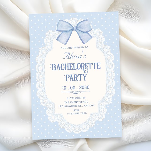 Junggesellinnenabschied Blue bow choquette Einladung (Von Creator hochgeladen)