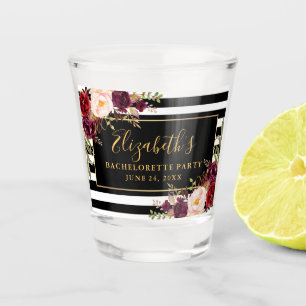 Junggesellinnenabschied Burgund Blumen gestreift G Schnapsglas