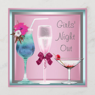 Junggesellinnenabschied-Cocktails in Rosa, Türkis  Einladung