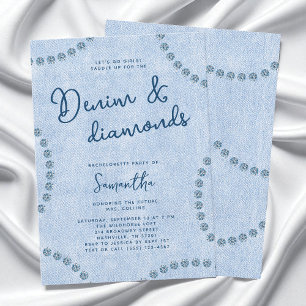 Junggesellinnenabschied Denim und Diamanten Blaue  Einladung