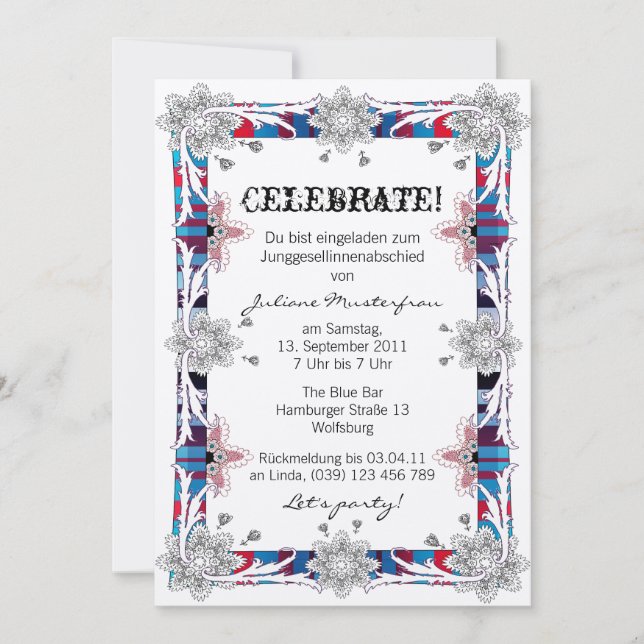 Junggesellinnenabschied Deutsche Version Einladung (Vorderseite)
