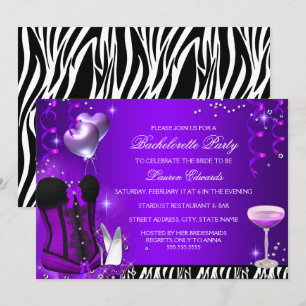 Junggesellinnenabschied-Einladung mit lila Korsett Einladung