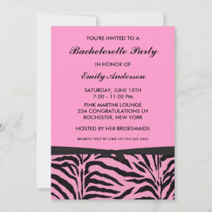 Junggesellinnenabschied-Einladungen mit rosa Zebra Einladung