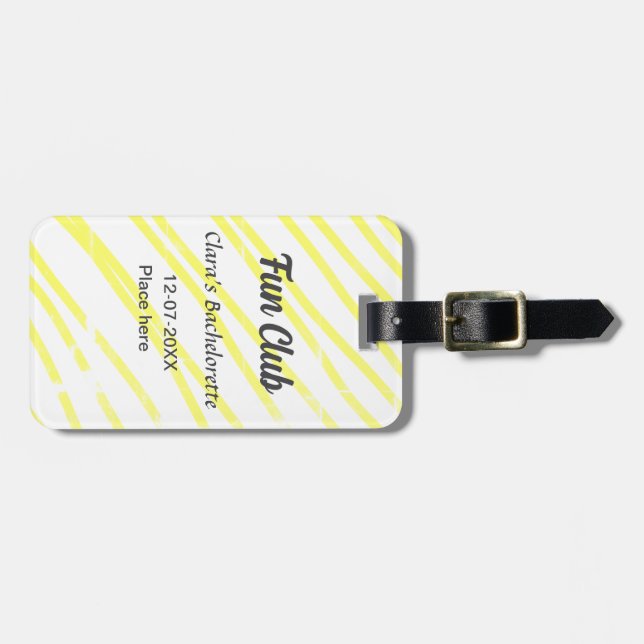 Junggesellinnenabschied Fun Club gelbe Linien Hint Gepäckanhänger (Vorderseite horizontal)