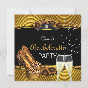 Junggesellinnenabschied Gold Leopard Schwarz Schuh Einladung