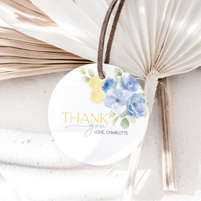 Junggesellinnenabschied Hauptattraktion Blau Gelb  Geschenkanhänger (She found her main squeeze! Blue floral citrus Bridal Shower Favor Tags)