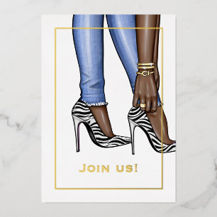 Junggesellinnenabschied in Denim und Gold Folieneinladung