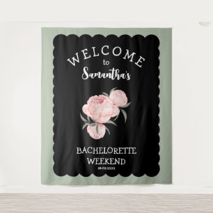 Junggesellinnenabschied in Schwarz-Weiß mit Blumen Wandteppich