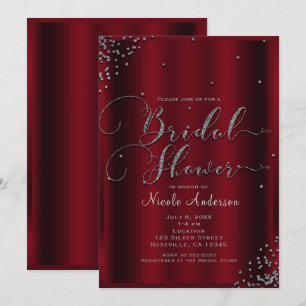 Junggesellinnenabschied Knallrot & Silber Konfetti Einladung